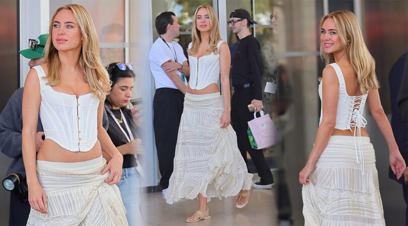 Kimberley Garner Sizzles in a Daring White Corset at Cannes Film Festival