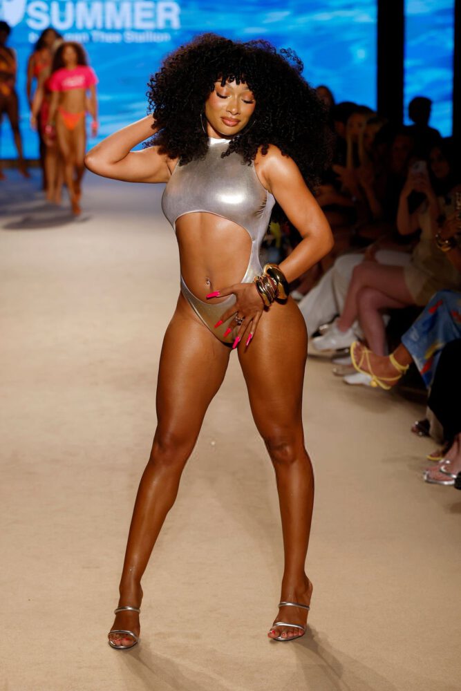 Megan Thee Stallion Miami Swim Week Silver Swimsuit