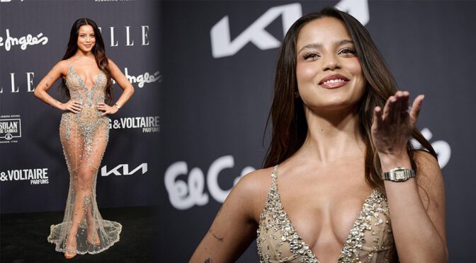 Emilia Mernes Shows Off Every Curve in See-Through Slit Gown at ELLE Awards