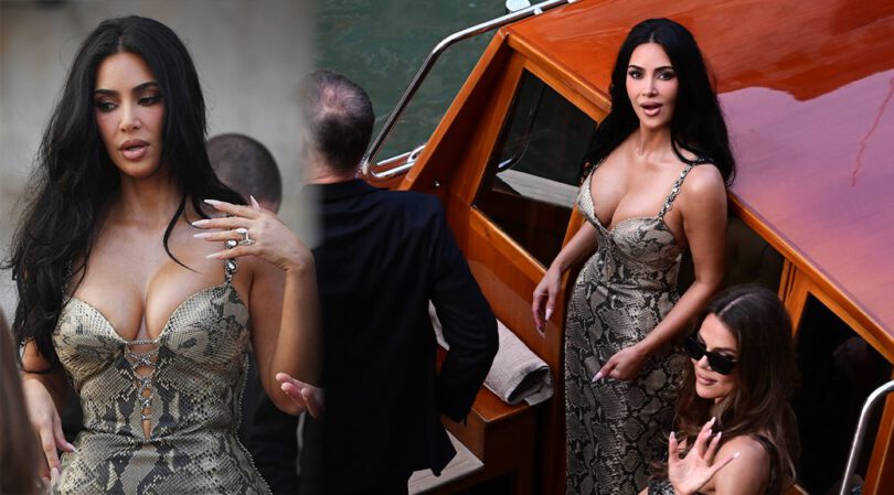 Kim Kardashian Pours Out of Skin-Tight Snakeskin Gown in Venice