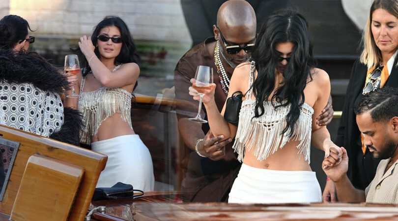 Kylie Turns Heads in Chic Braless Look at Gritti Palace Arrival