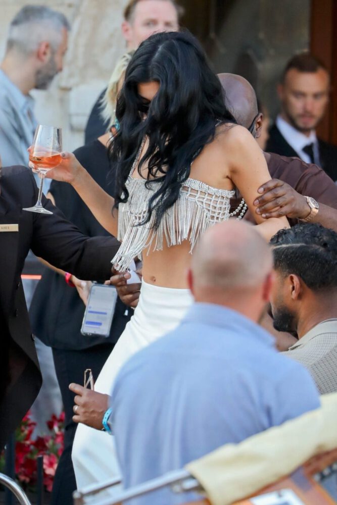 Kylie Jenner Braless Fringe Top Venice Yacht Arrival