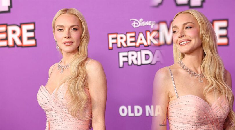 Lindsay Lohan Bursts Out in Sexy Pink Gown at Freakier Friday Premiere
