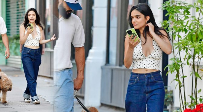 Rachel Zegler Flaunts Deep Cleavage in Braless Polka Dot Crop Top