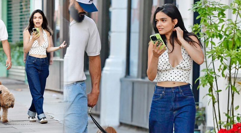 Rachel Zegler Flaunts Deep Cleavage in Braless Polka Dot Crop Top