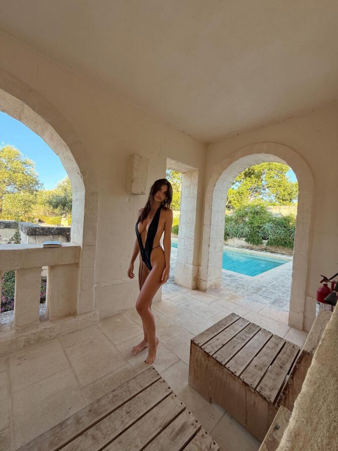 Emily Ratajkowski Black Thong Monokini Poolside