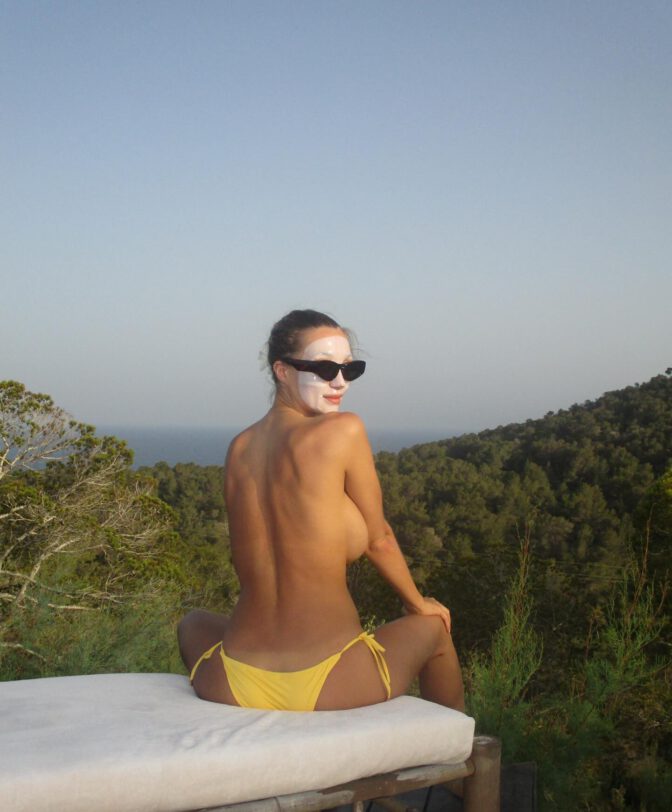 Penny Lane Topless Yellow Thong Bikini Poolside