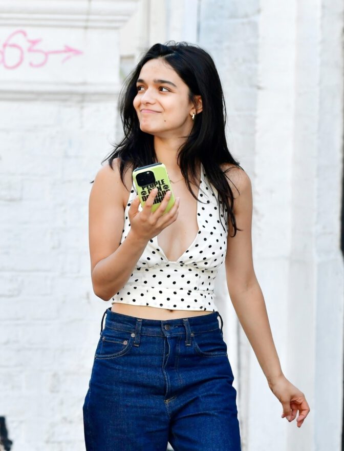 Rachel Zegler Braless Cleavage Deep V London Street Style