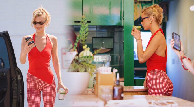 Bella Hadid’s Ass Poured Into Tight Gingham Pants in Venice