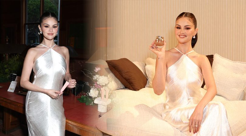 Selena Gomez Pours Her Curves Into Skintight Silver Gown at Rare Beauty Launch