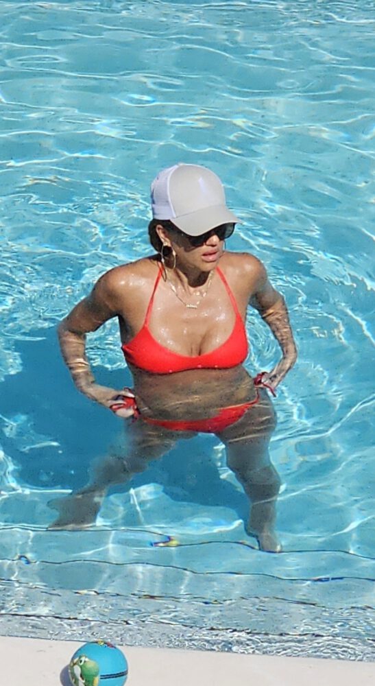 Jessica Alba Red Bikini Miami Poolside