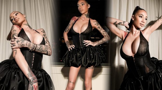 Bhad Bhabie’s Nipples Flash in Sheer Black Corset Dress