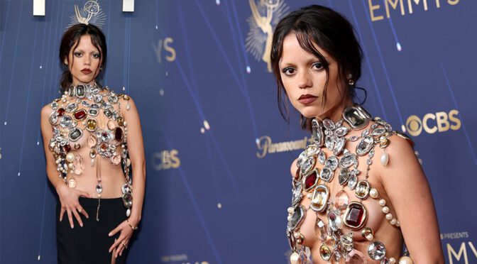 Jenna Ortega Nearly Topless in Daring Jewel Harness at Emmys