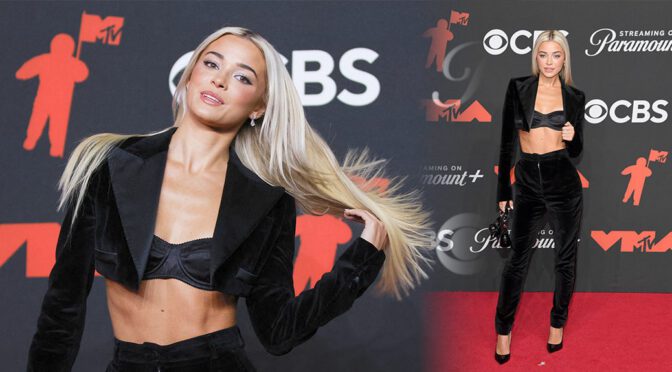 Olivia Dunne Turns Heads in Bra & Velvet Suit at MTV VMAs