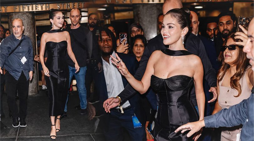 Selena Gomez Flaunts Curves & Cleavage in Strapless Black Dress