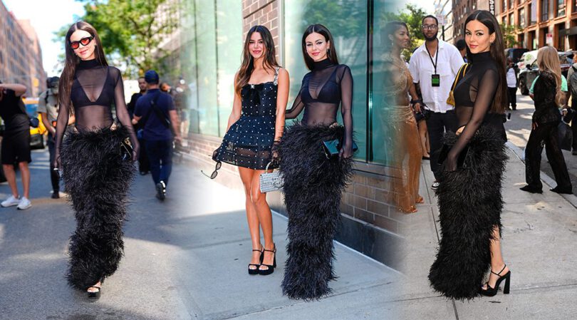 Victoria Justice Flashes Cleavage in Sheer Black Dress at NYFW