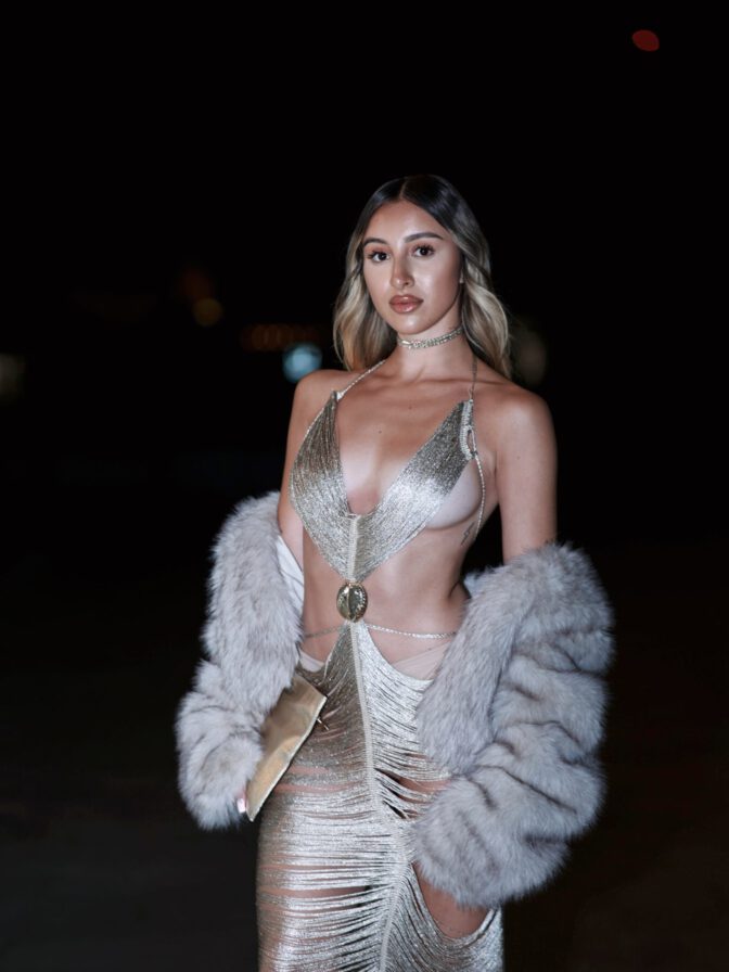 Alessia Vernazza Sheer Gold Gown Fashion Week