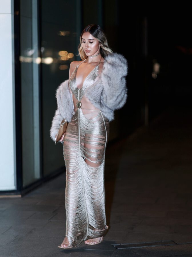 Alessia Vernazza Sheer Gold Gown Fashion Week