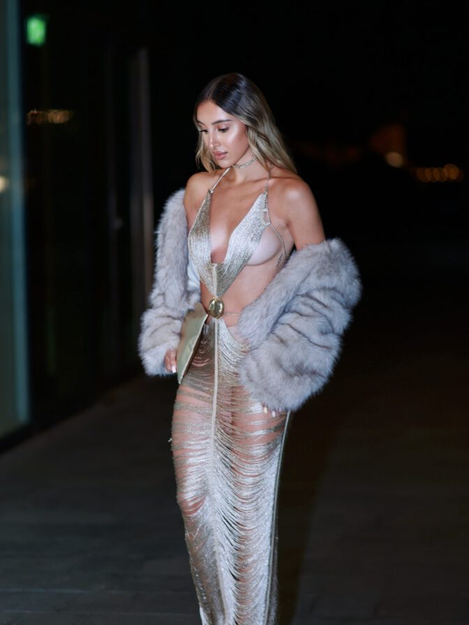 Alessia Vernazza Sheer Gold Gown Fashion Week