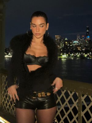 Dua Lipa Cleavage Legs Leather Shorts Nyc