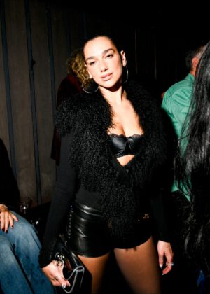 Dua Lipa Cleavage Legs Leather Shorts Nyc