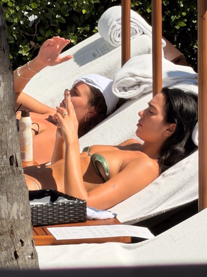 Dua Lipa Poolside Miami Bikini Underboob