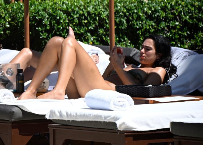 Dua Lipa Poolside Miami Bikini Underboob