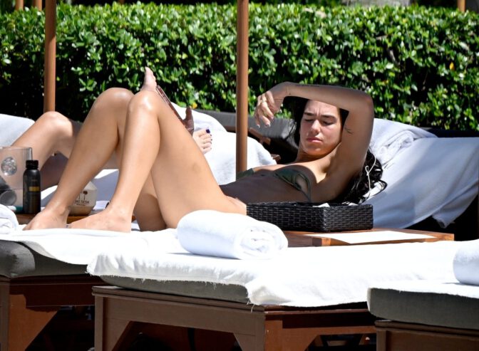 Dua Lipa Poolside Miami Bikini Underboob
