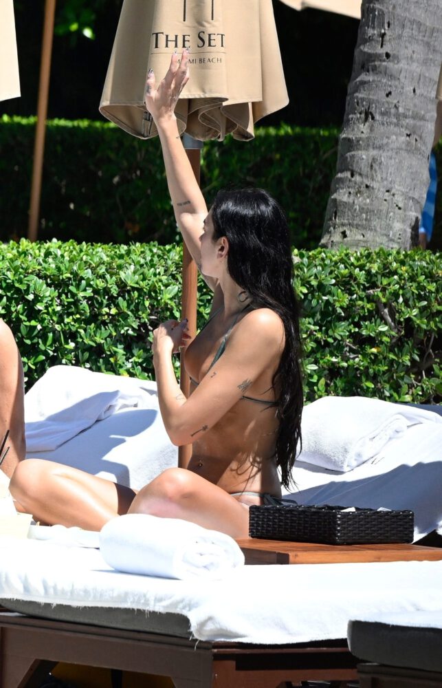 Dua Lipa Poolside Miami Bikini Underboob