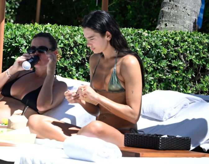 Dua Lipa Poolside Miami Bikini Underboob