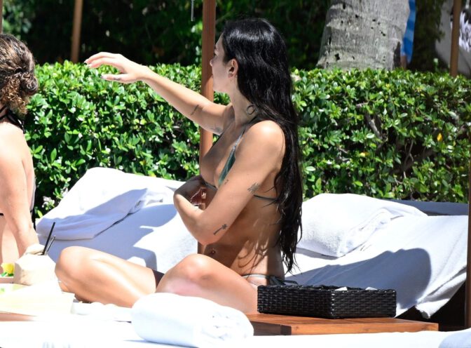 Dua Lipa Poolside Miami Bikini Underboob