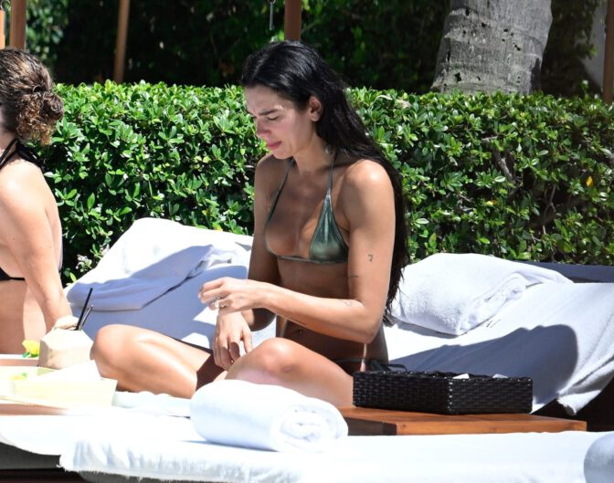 Dua Lipa Poolside Miami Bikini Underboob