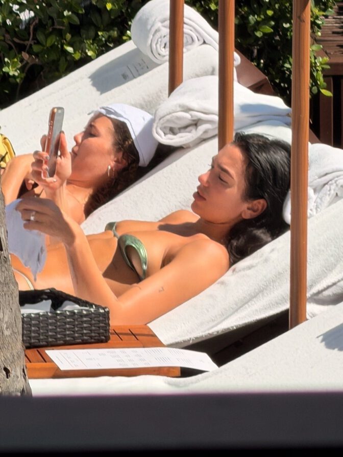Dua Lipa Poolside Miami Bikini Underboob