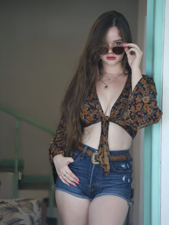 Isabella Ardley Cleavage Denim Shorts Boho Look