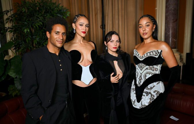 Nathalie Emmanuel Cleavage Velvet Jumpsuit Lfw