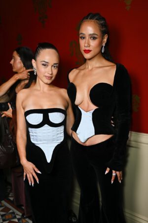 Nathalie Emmanuel Cleavage Velvet Jumpsuit Lfw