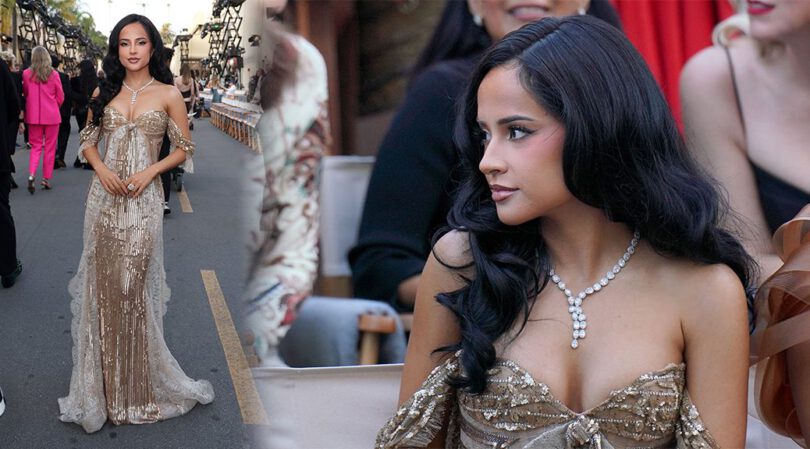 Becky G Unleashes Sizzling Cleavage in Gold Sequin Gown at Vogue World