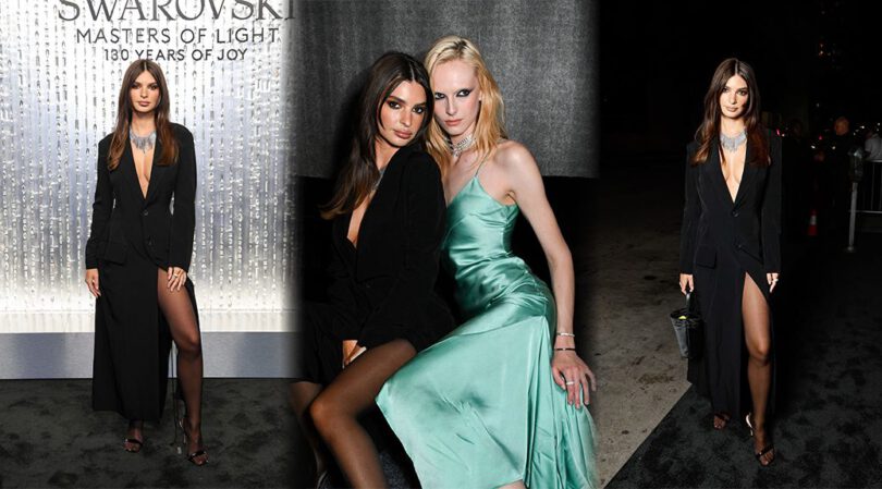 Emily Ratajkowski Exposes Cleavage & Thighs—Braless at Swarovski Gala