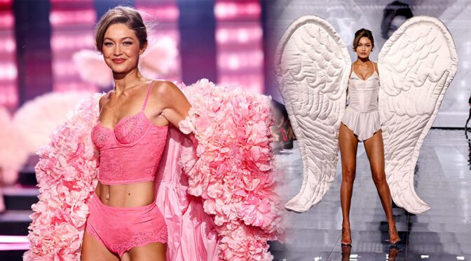Gigi Hadid Rocks Barely-There Lingerie and Giant Angel Wings at VS 2025