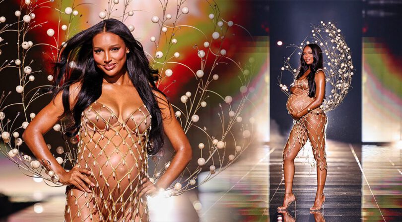 Jasmine Tookes Stuns Nearly Naked & Pregnant at Victoria’s Secret 2025