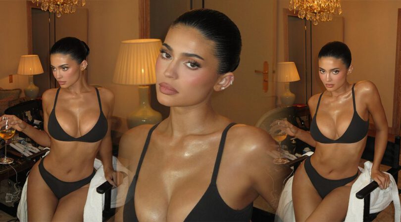 Kylie Jenner Flaunts Massive Cleavage in Black Bra