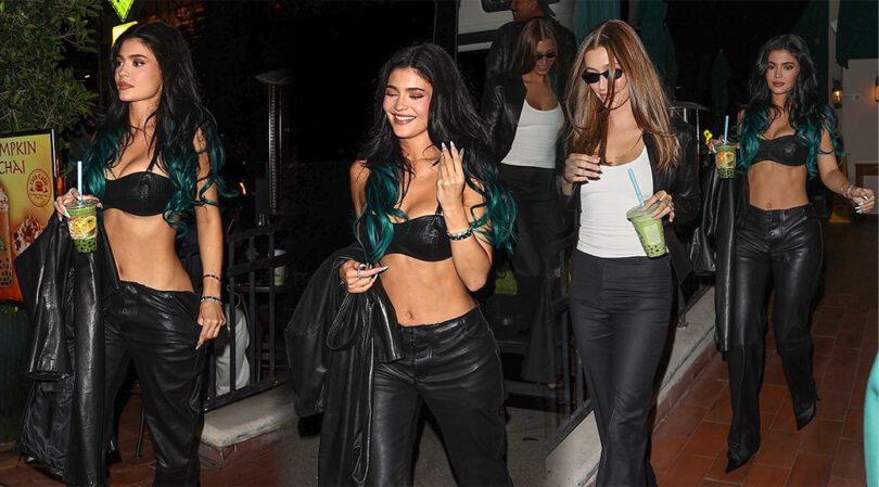 Kylie Jenner Flaunts Rock-Hard Abs in Skintight Leather Bra Top