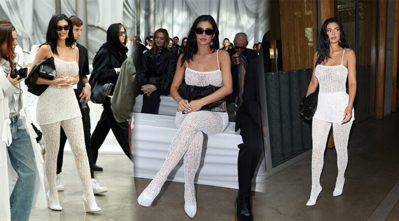 Kylie Jenner’s Exposed Curves: Sheer White Crochet at Maison Margiela