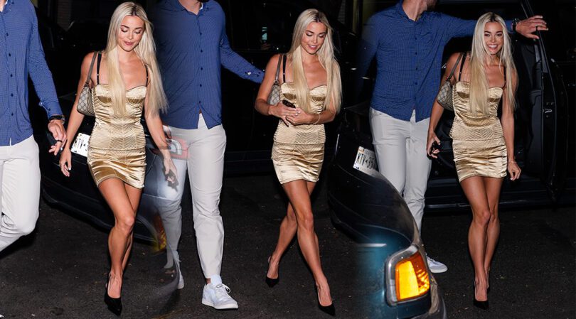 Olivia Dunne Stuns in Curve-Hugging Gold Mini Dress in NYC