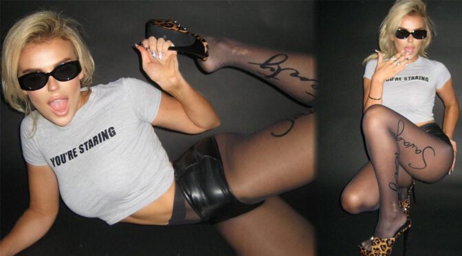 Tallia Storm Unleashes Her Body: Big Boobs, Leather Shorts, Sheer Tights