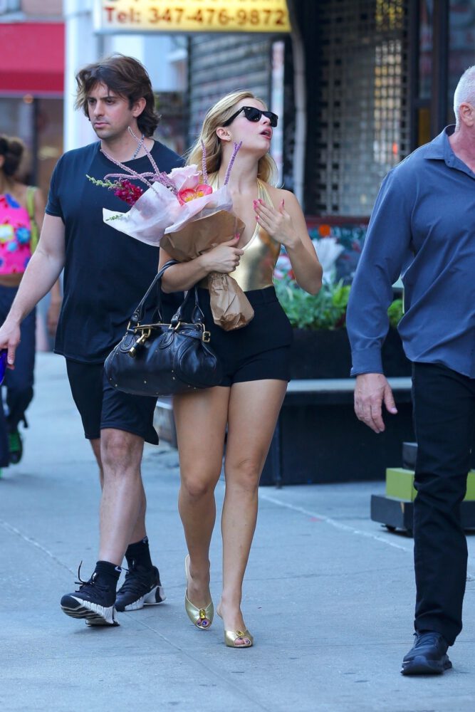 Addison Rae Braless Gold Halter Pokies Legs Booty Nyc
