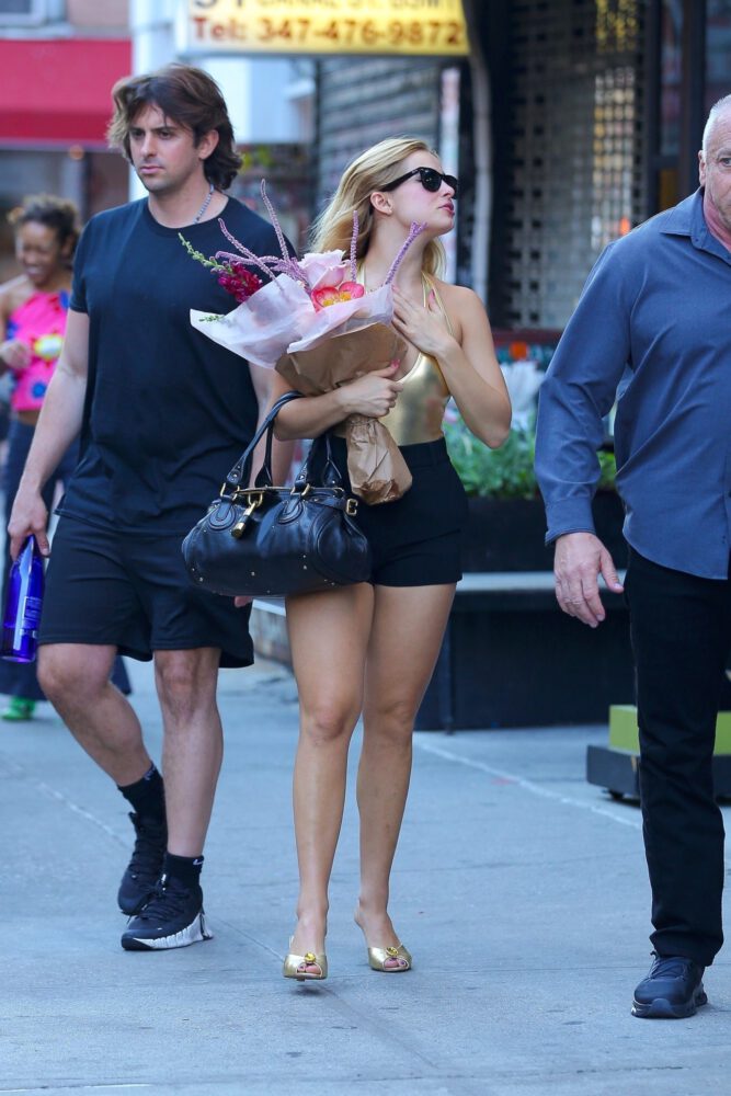 Addison Rae Braless Gold Halter Pokies Legs Booty Nyc