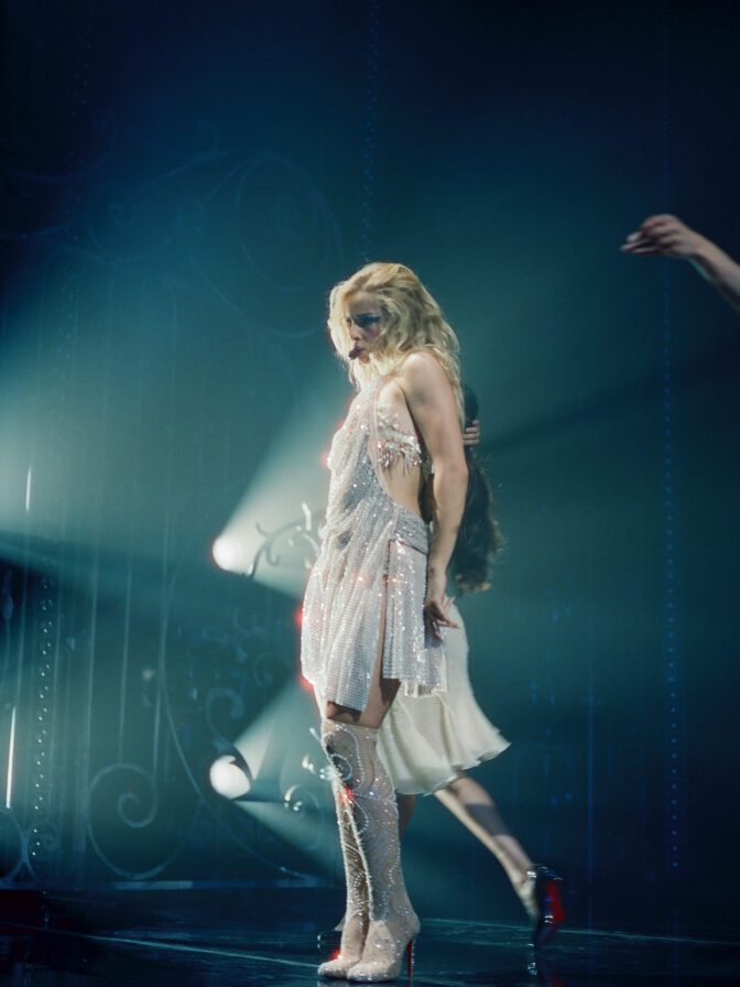 Addison Rae Peach Lingerie Yellow Skirt Garters Tour Photos