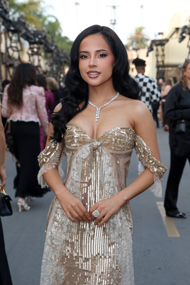 Becky G Sexy Gold Sequin Gown Cleavage Vogue World