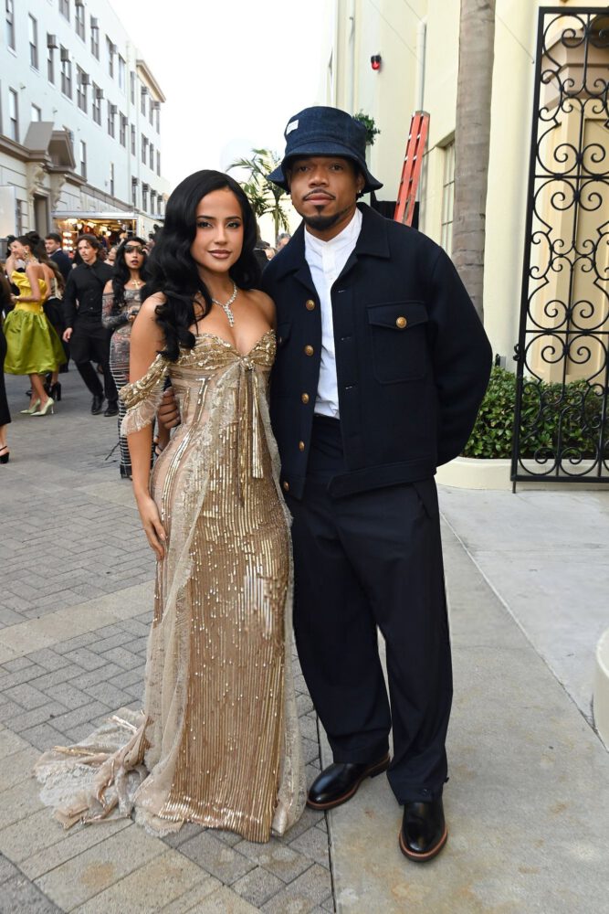 Becky G Sexy Gold Sequin Gown Cleavage Vogue World